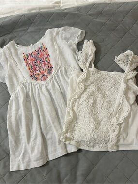 White Girls' Embroidered Peasant Top with Lace Romper Set